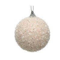Pallina Natalizia 80mm Rosa Cipria con Decorazione Glitter