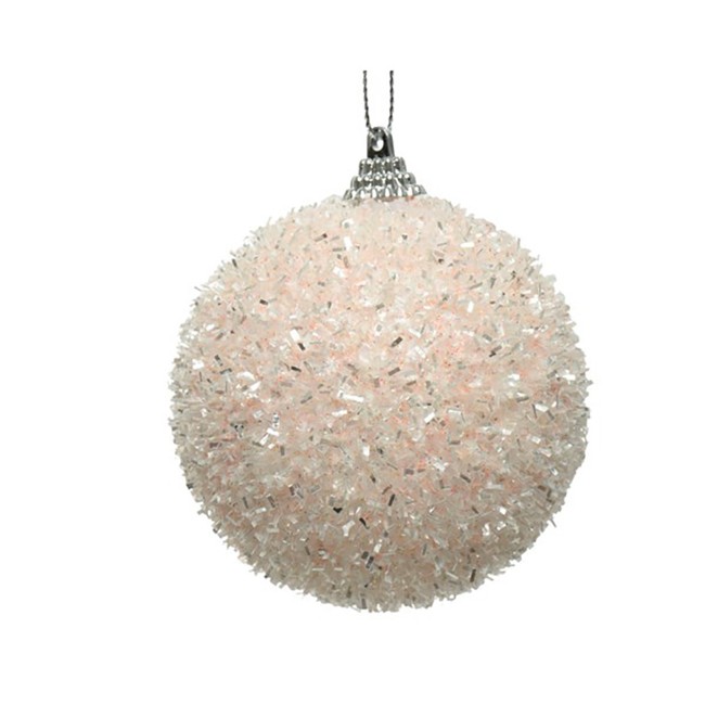 Pallina Natalizia 80mm Rosa Cipria con Decorazione Glitter
