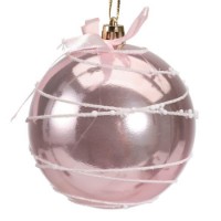 Pallina Natalizia 80mm Infrangibile Rosa Cipria con Decorazione