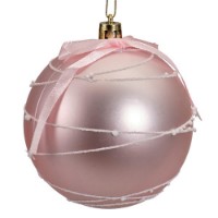 Pallina Natalizia 80mm Infrangibile Rosa Cipria con Decorazione