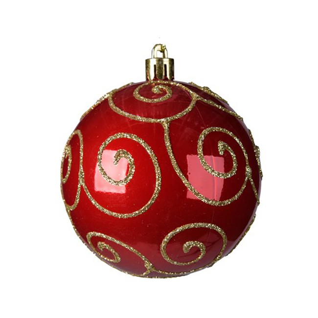 Pallina Natalizia 80mm Infrangibile Rossa con Decorazione Glitter
