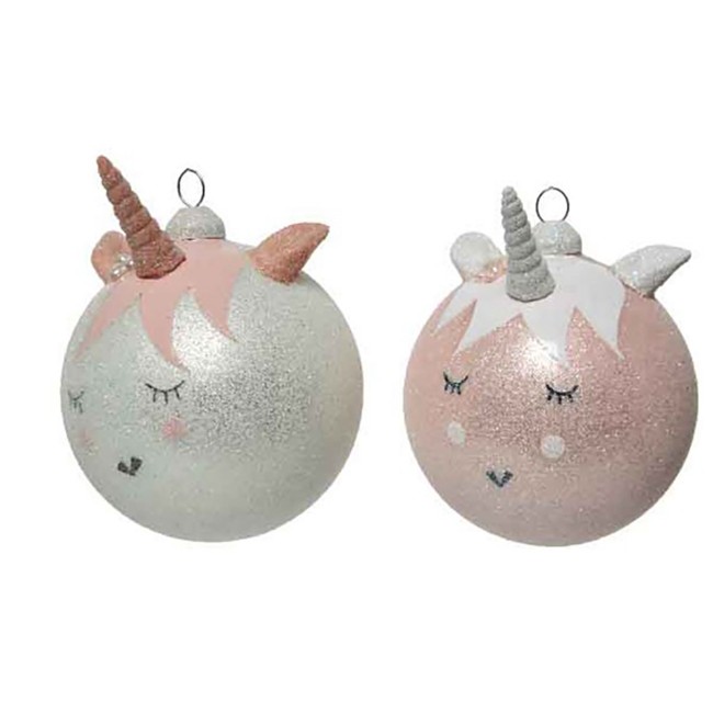 Pallina Natalizia 80mm in Vetro con Decorazione Unicorno