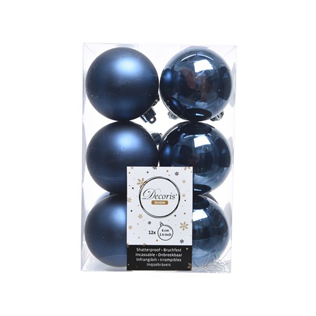 12 Palline Natalizie 60mm Infrangibili Blu Notte