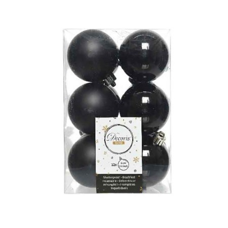 12 Palline Natalizie 60mm Infrangibili Nere