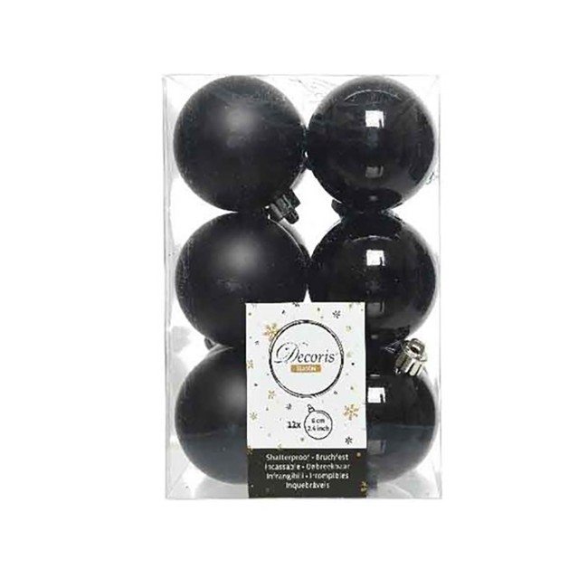 12 Palline Natalizie 60mm Infrangibili Nere