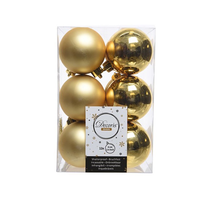 12 Palline Natalizie 60mm Infrangibili Oro