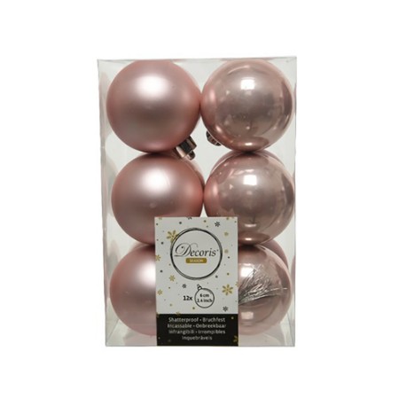 12 Palline Natalizie 60mm Infrangibili Rosa Cipria
