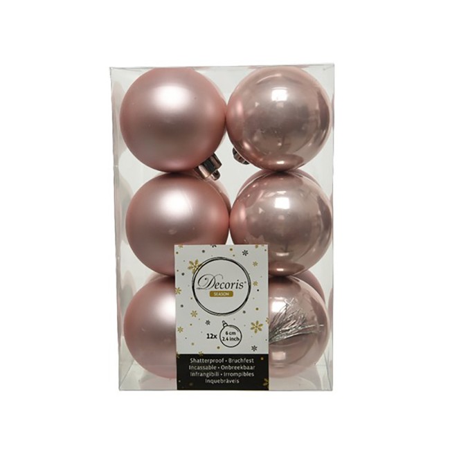 12 Palline Natalizie 60mm Infrangibili Rosa Cipria