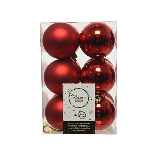 12 Palline Natalizie 60mm Infrangibili Rosse