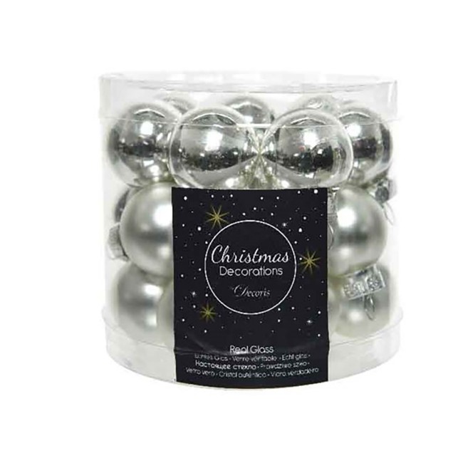 24 Palline Natalizie 25mm in Vetro Argento