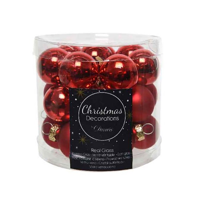 24 Palline Natalizie 25mm in Vetro Rosse