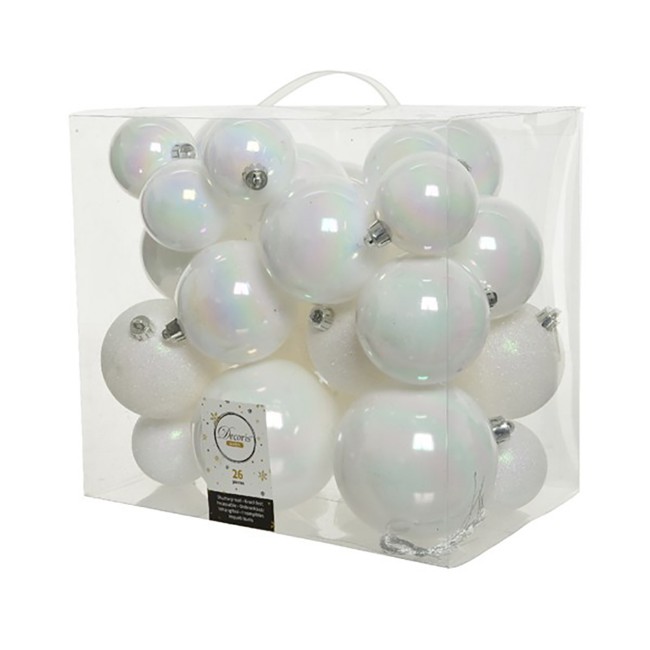 26 Palline Natalizie 100mm Infrangibili Bianco Iride