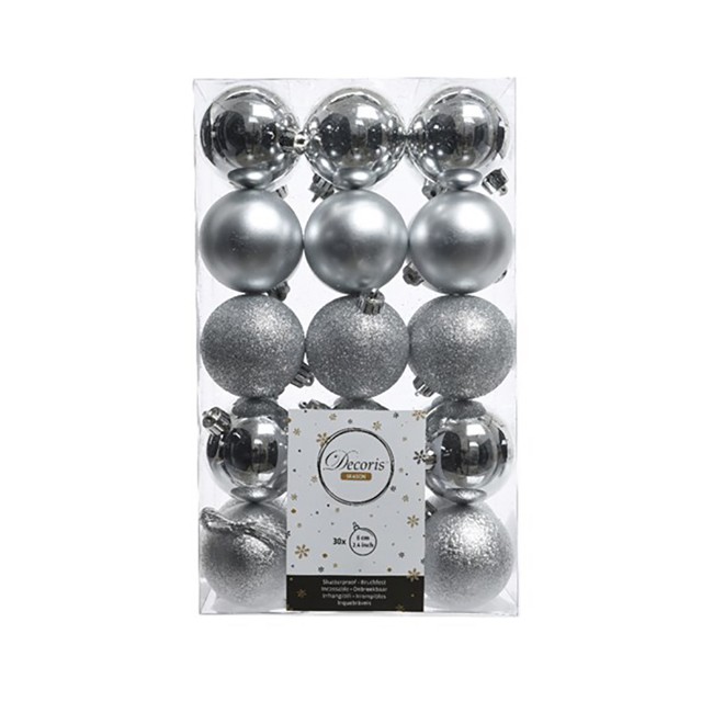 30 Palline Natalizie 60mm Infrangibili Argento