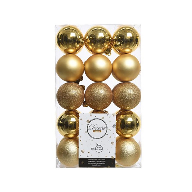 30 Palline Natalizie 60mm Infrangibili Oro