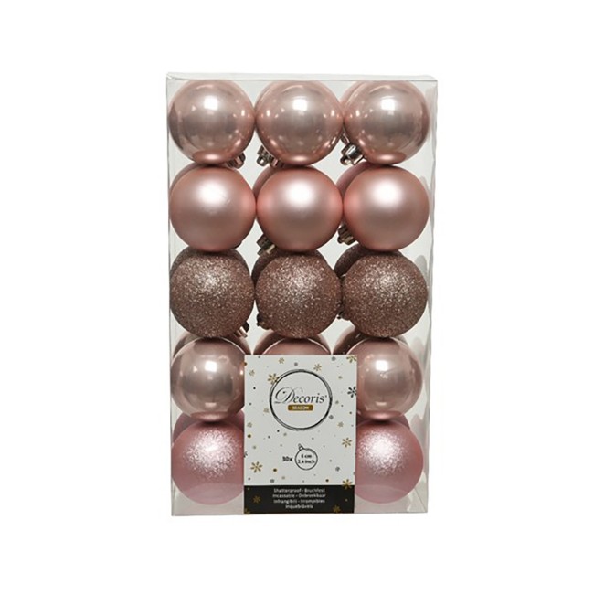 30 Palline Natalizie 60mm Infrangibili Rosa Cipria
