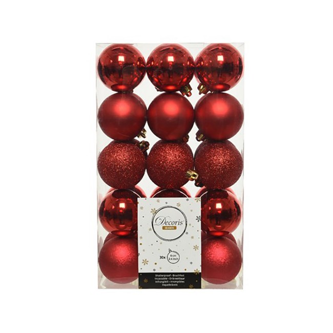 30 Palline Natalizie 60mm Infrangibili Rosse