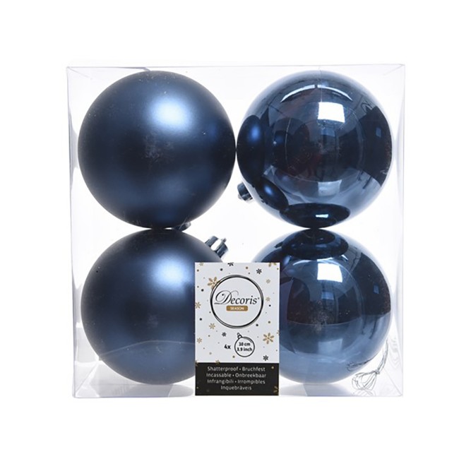 4 Palline Natalizie 100mm Infrangibili Blu Notte