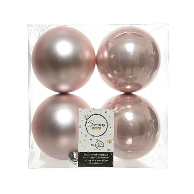4 Palline Natalizie 100mm Infrangibili Rosa Cipria