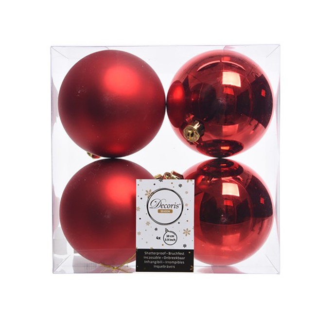 4 Palline Natalizie 100mm Infrangibili Rosse
