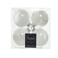 4 Palline Natalizie 70mm in Vetro Trasparenti con Piuma