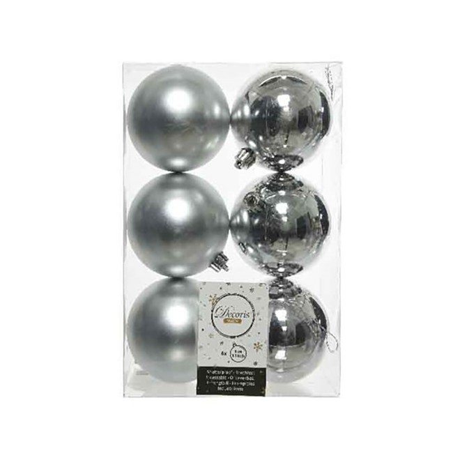 6 Palline Natalizie 80mm Infrangibili Argento