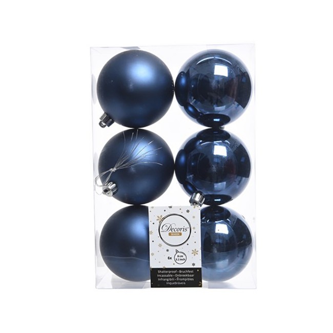 6 Palline Natalizie 80mm Infrangibili Blu Notte
