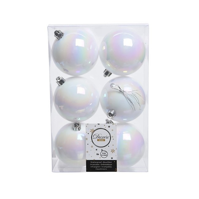 6 Palline Natalizie 80mm Infrangibili Bianco Iride