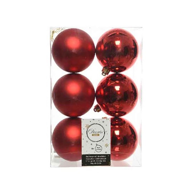 6 Palline Natalizie 80mm Infrangibili Rosse