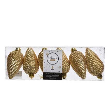 6 Addobbi Natalizi Pigne 80mm Oro