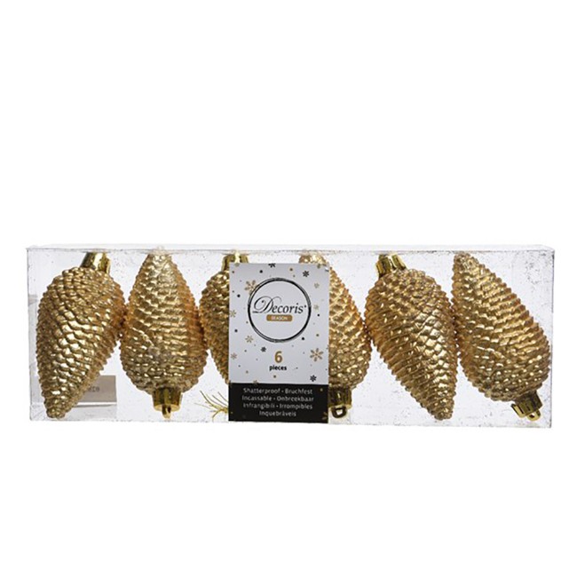 6 Addobbi Natalizi Pigne 80mm Oro