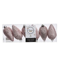 6 Addobbi Natalizi Pigne 80mm Infrangibili Rosa Cipria