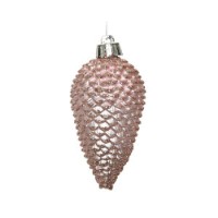 6 Addobbi Natalizi Pigne 80mm Infrangibili Rosa Cipria