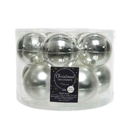 10 Palline Natalizie 60mm in Vetro Argento