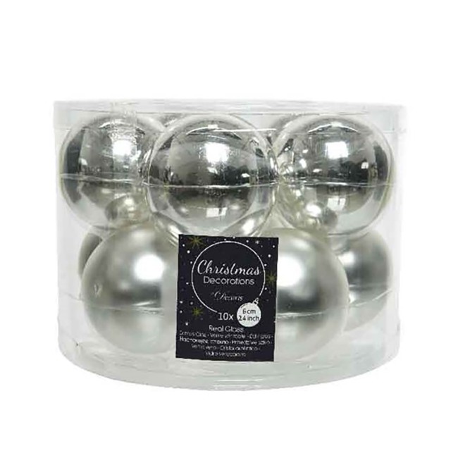 10 Palline Natalizie 60mm in Vetro Argento