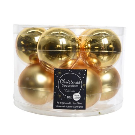 10 Palline Natalizie 60mm in Vetro Oro