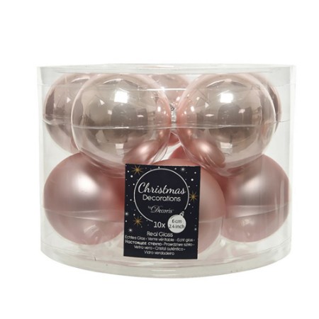 10 Palline Natalizie 60mm in Vetro Rosa Cipria