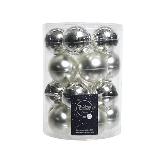 20 Palline Natalizie 60mm in Vetro Argento