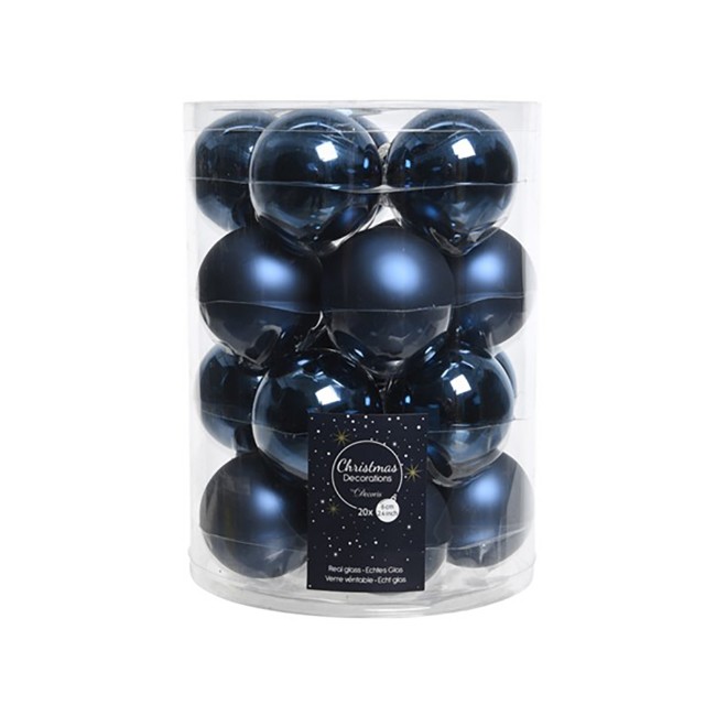 20 Palline Natalizie 60mm in Vetro Blu Notte