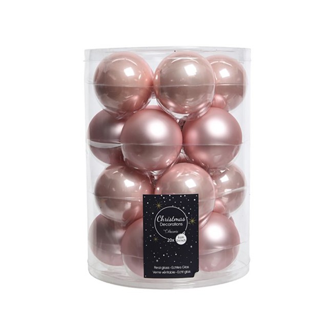 20 Palline Natalizie 60mm in Vetro Rosa Cipria