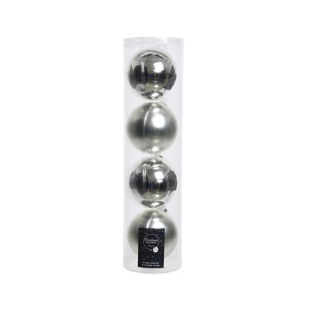 4 Palline Natalizie 100mm in Vetro Argento
