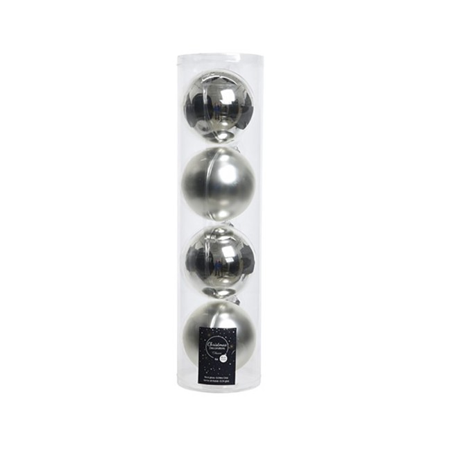 4 Palline Natalizie 100mm in Vetro Argento