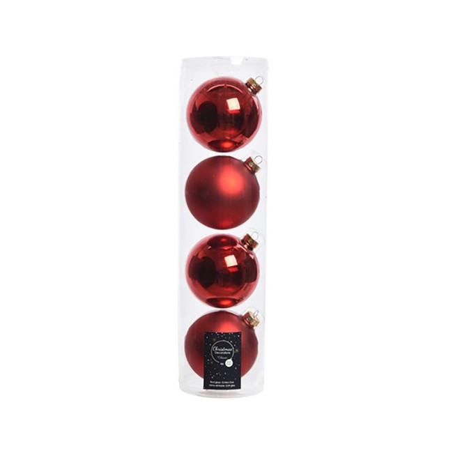 4 Palline Natalizie 100mm in Vetro Rosse