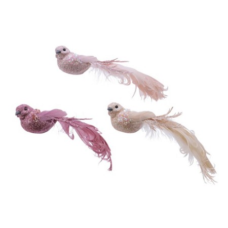 Addobbo Natalizio Uccellino Glitter Rosa