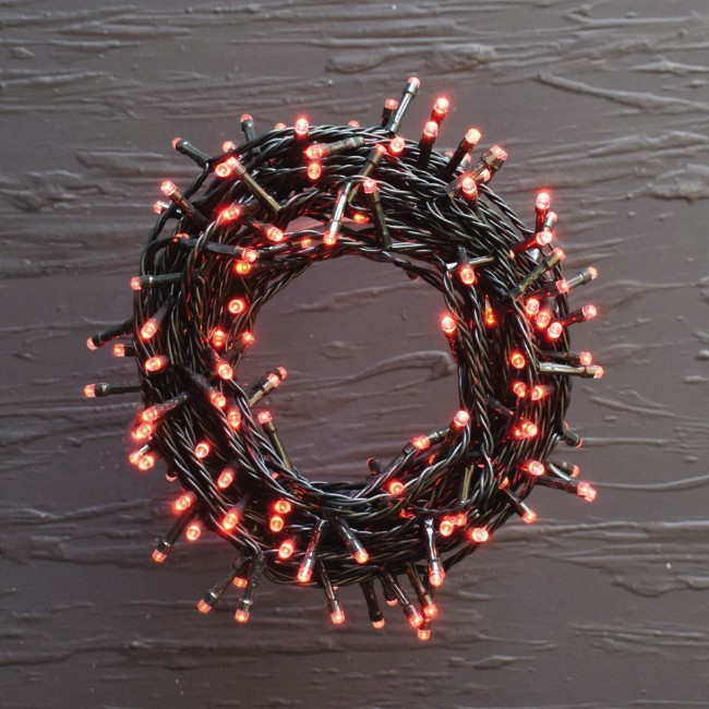 Catena di luci 180 Led rosso 9 m con Giochi Luce e funzione memoria. IP44, idoneo uso interno/esterno