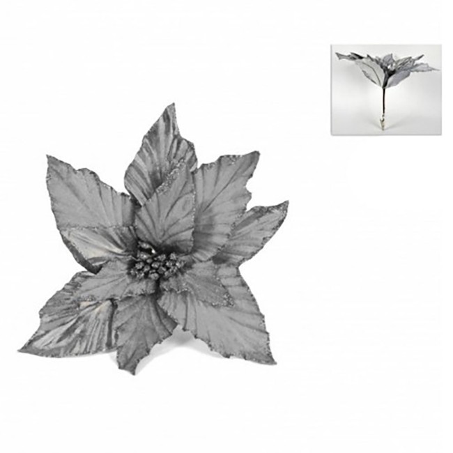 Addobbo Floreale Stella di Natale 32cm Argento