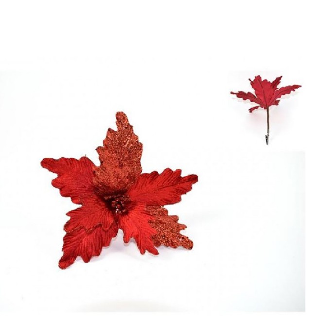 Addobbo Floreale Stella di Natale 19cm Rosso
