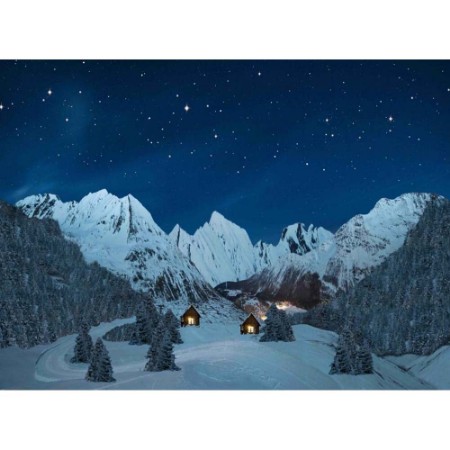 Quadro LED e Fibra Ottica Villaggio di Montagna di Notte 76x56cm 