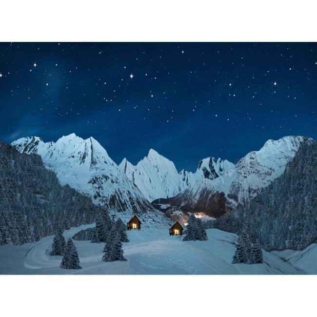 Quadro LED e Fibra Ottica Villaggio di Montagna di Notte 76x56cm 