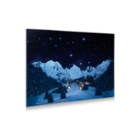 Quadro LED e Fibra Ottica Villaggio di Montagna di Notte 76x56cm 