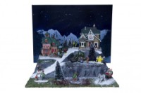 Quadro LED e Fibra Ottica Villaggio di Montagna di Notte 76x56cm 